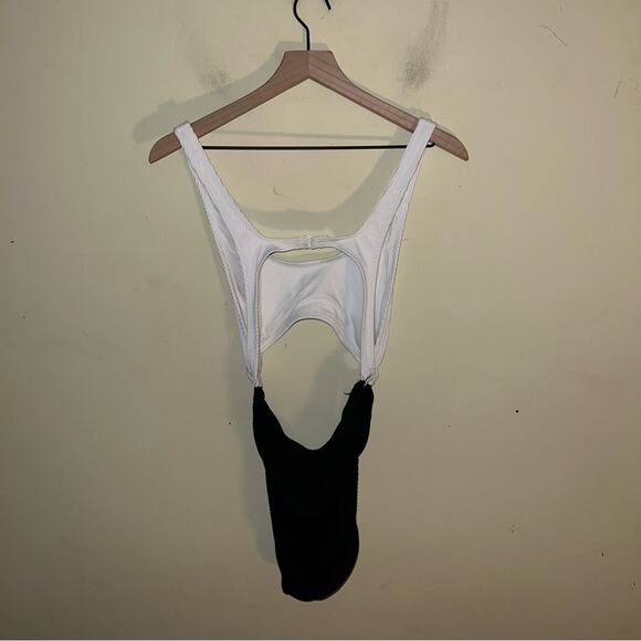 Out From Under | Ribbed Black & White Cut Out One-Piece Suit (size M) - Picture 2 of 4